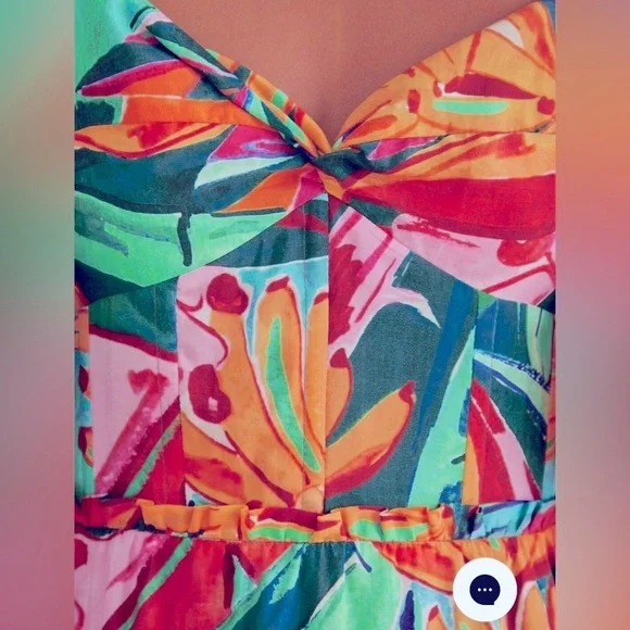 Farm Rio Banana Foliage Multicolor Puff Sleeve Dress L - Picture 5 of 5